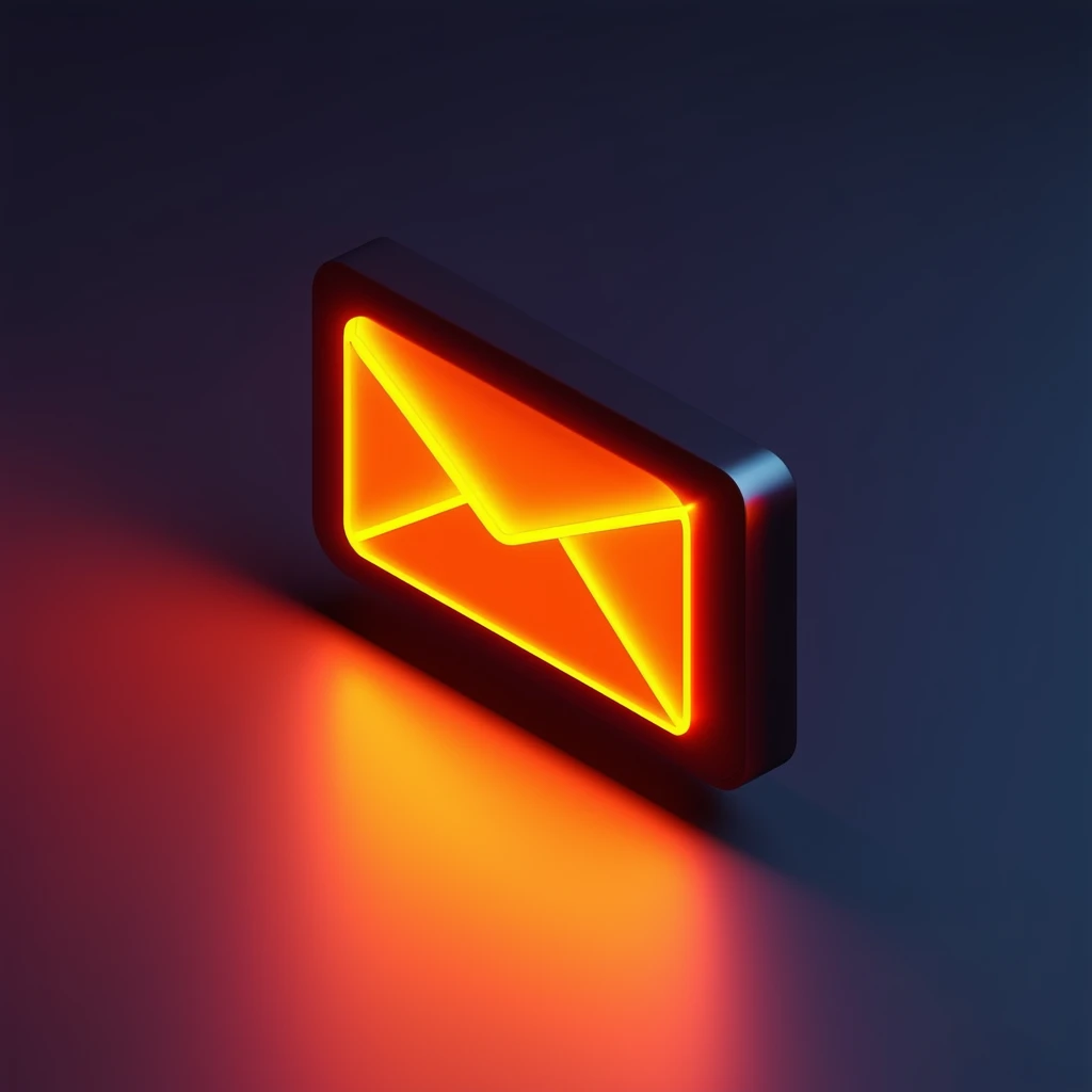 Glowing isometric sign with a mail neon sign on it.